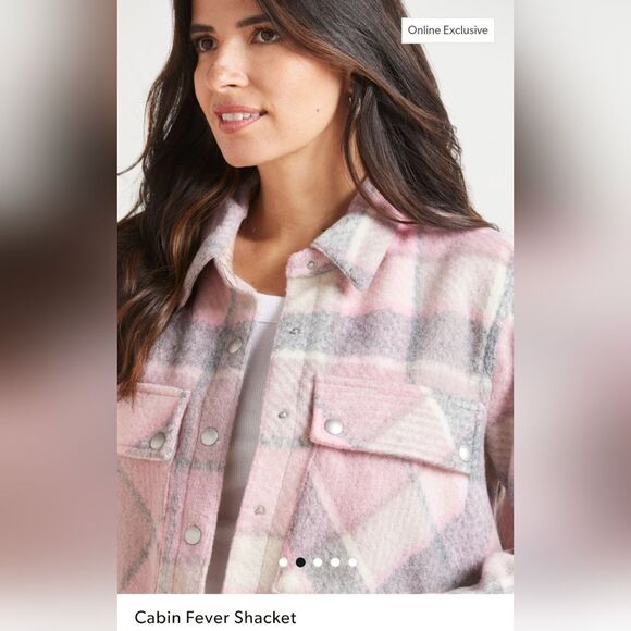 Anthropologie Blank NYC Cabin Fever Shacket Gray/Pink/White Size Medium NWT - Picture 2 of 10